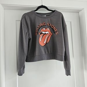 The Rolling Stones Gray and Orange Logo Sweater Cropped Sweatshirt